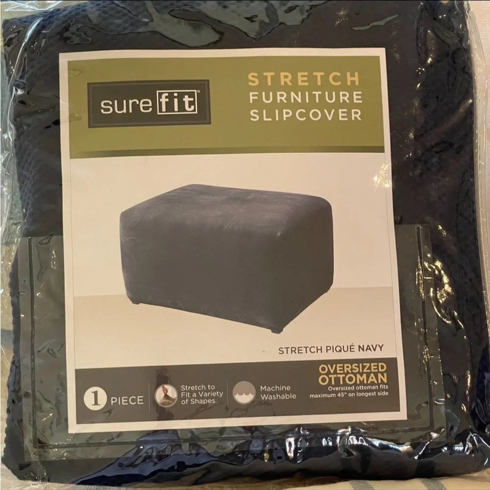 Sure Fit Stretch Box Cushion Ottoman One Piece Slipcover, Navy nwt